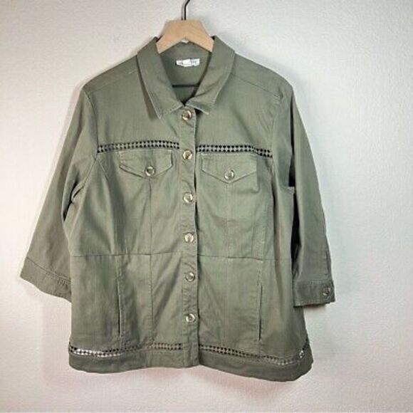 Westport womens olive green button‎ front 3/4 sleeve jacket size 2X - Picture 1 of 5